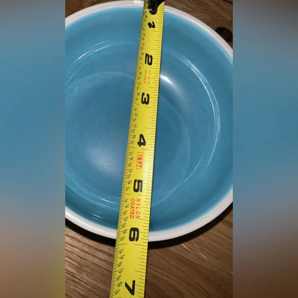 Set of 4 Crate & Barrel Brio Blue White Cereal Soup Bowls Stackable